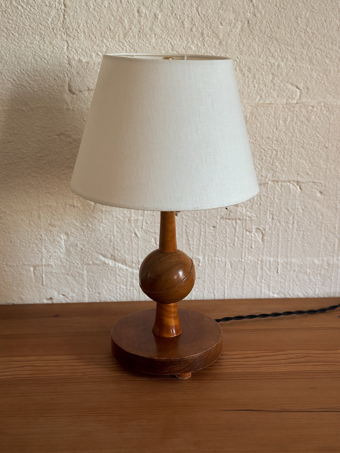 Turned Wood Globe Table Lamp, France, c. 1940