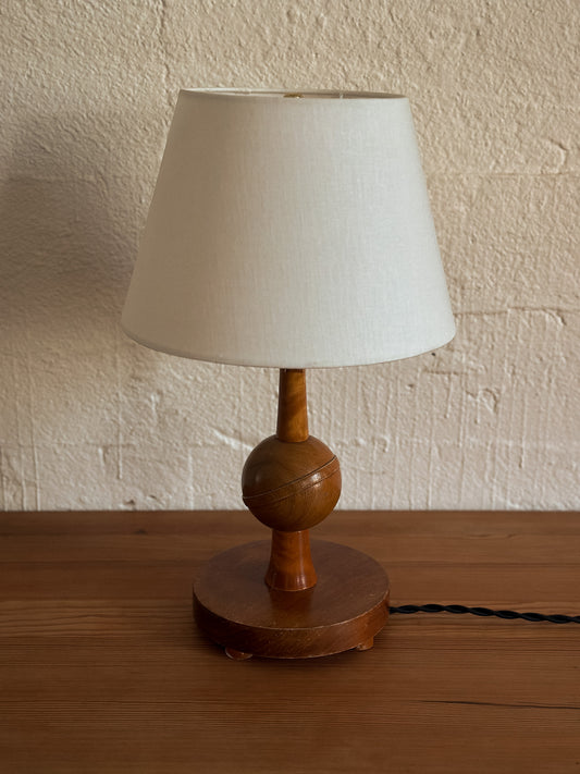 Turned Wood Globe Table Lamp, France, c. 1940