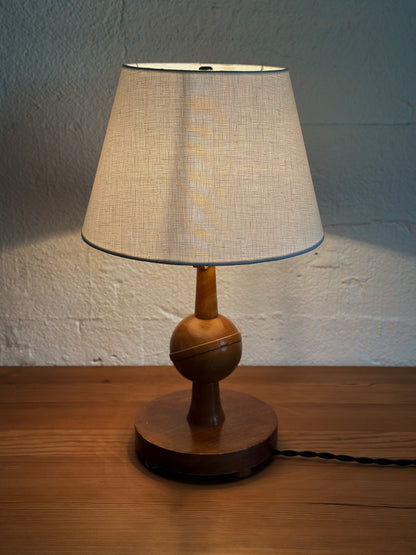 Turned Wood Globe Table Lamp, France, c. 1940